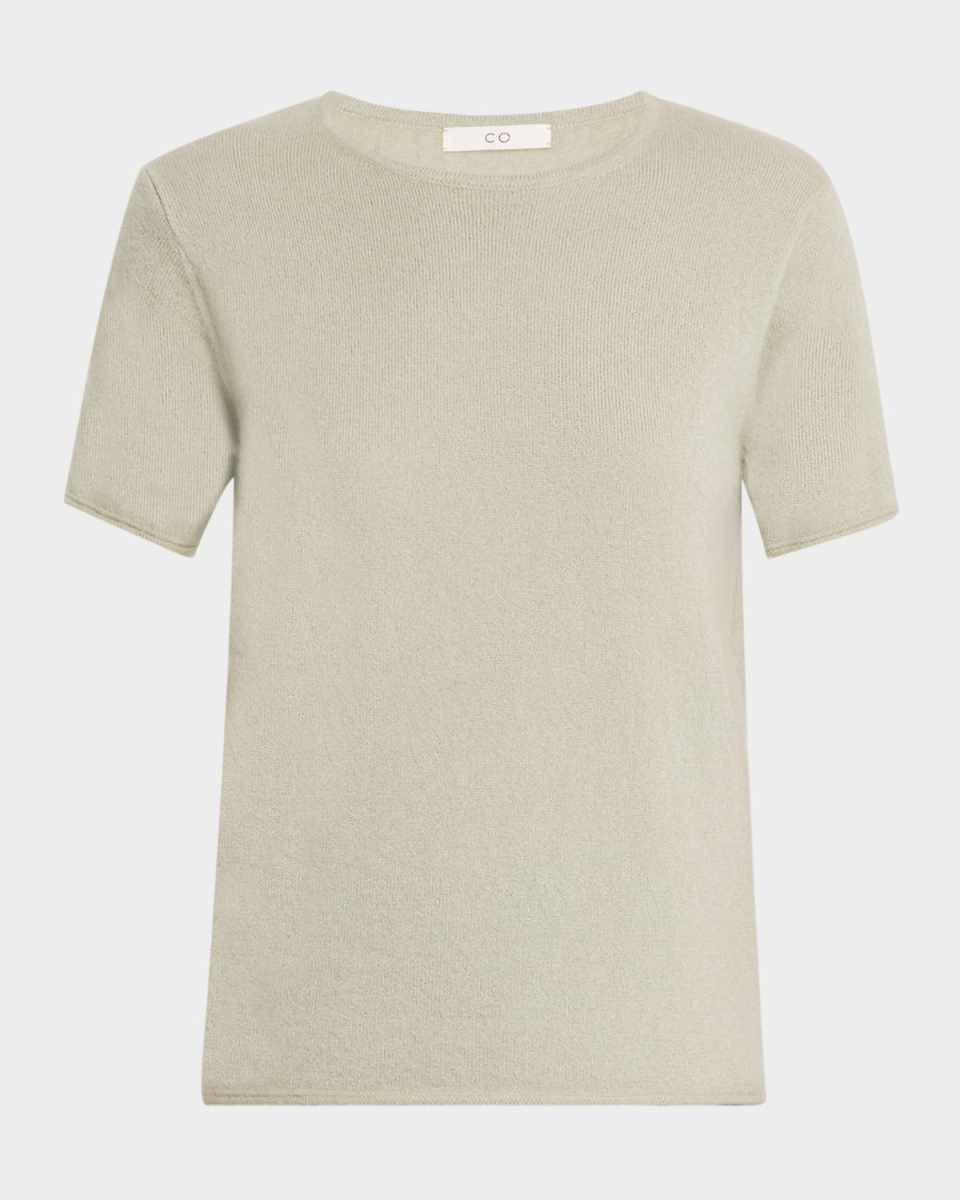 Short-Sleeve Cashmere-Silk Crewneck Sweater